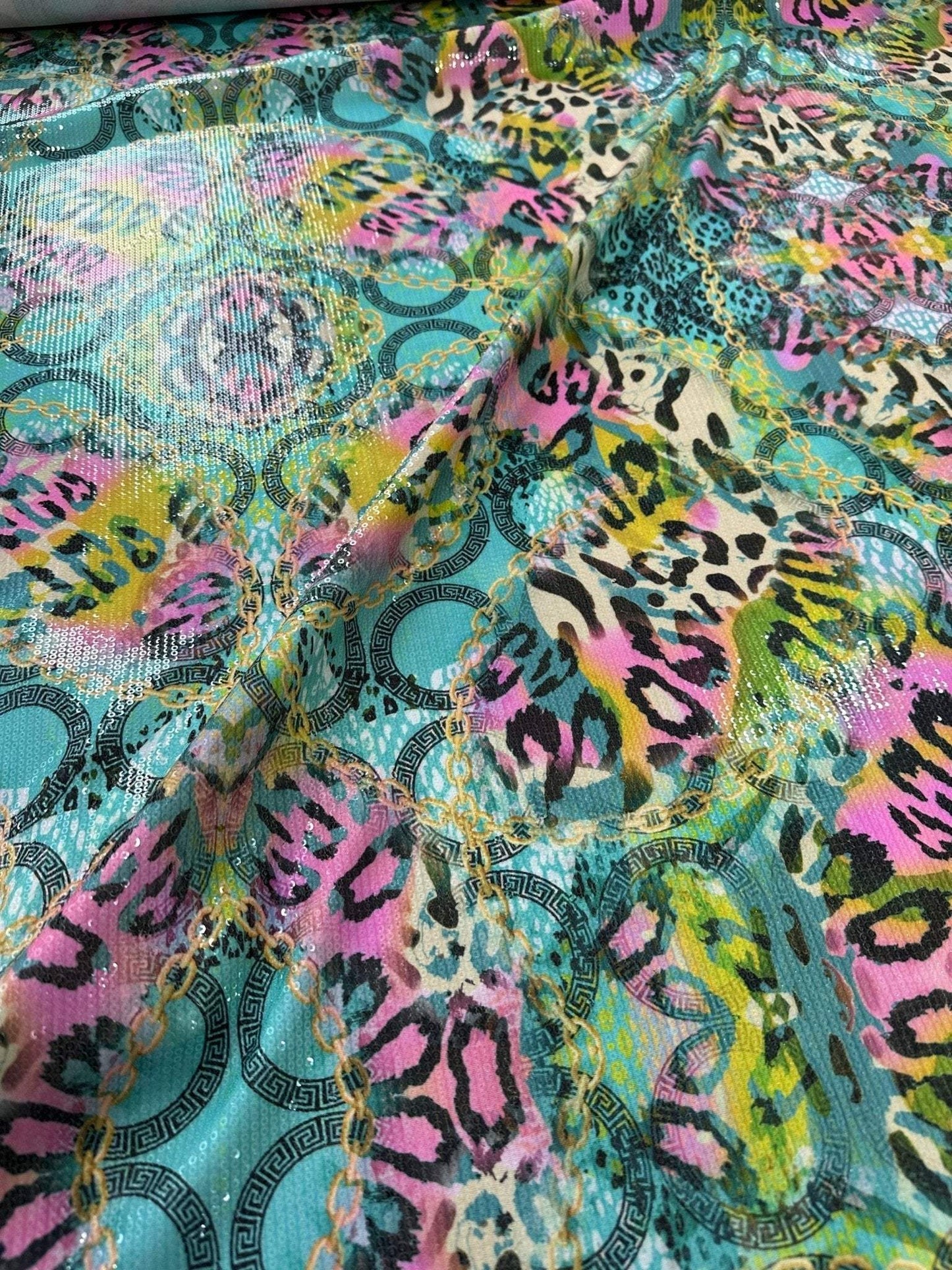 Multicolor Leopard Pattern Sequin Fabric