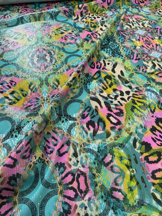 Multicolor Leopard Pattern Sequin Fabric