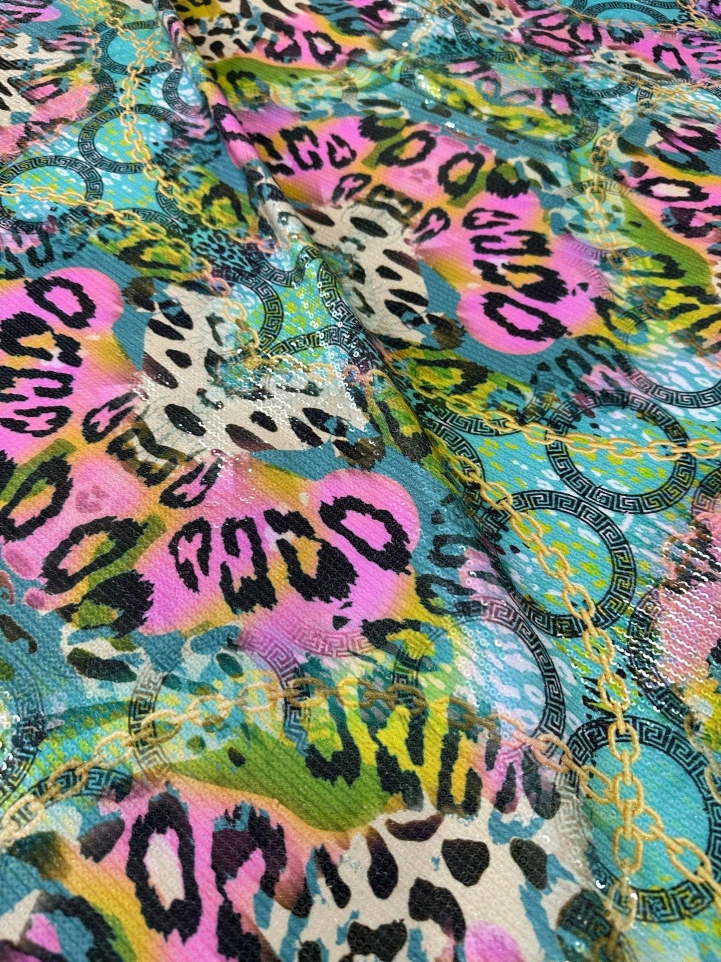 Multicolor Leopard Pattern Sequin Fabric