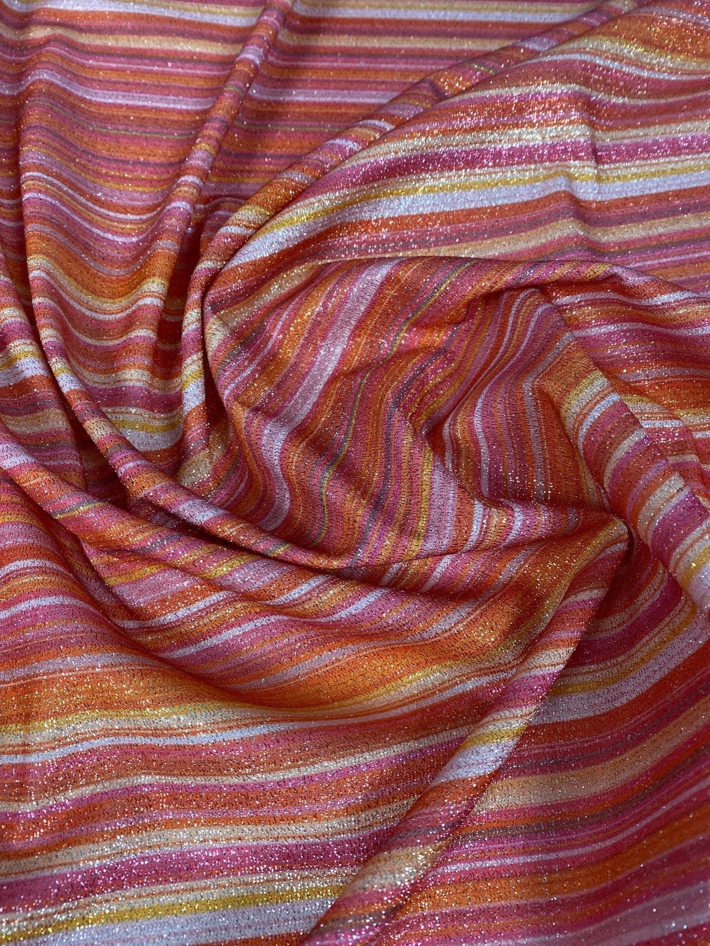 Multicolor Striped Glitter Fabric – Red, Orange & Pink Tones