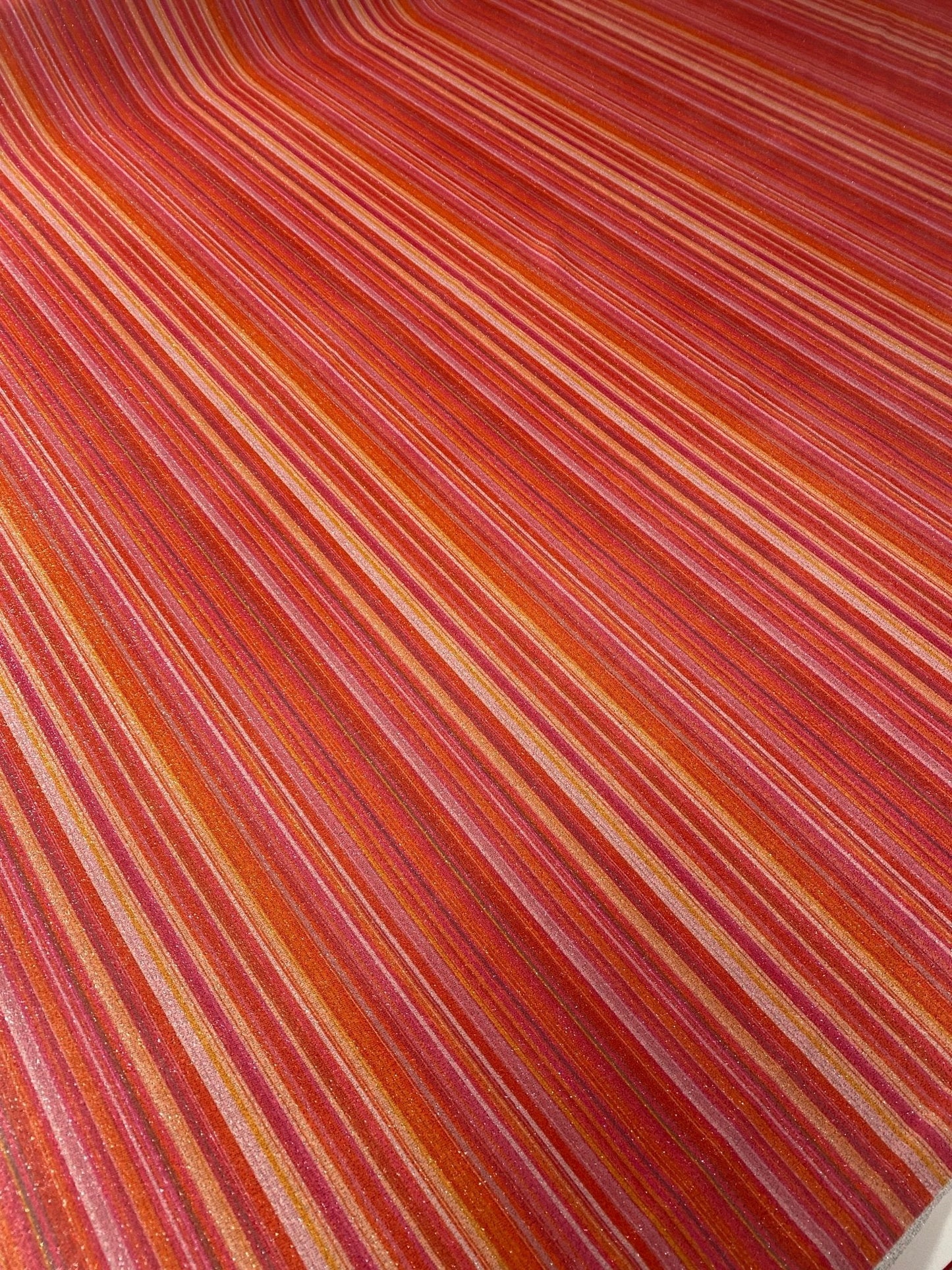 Multicolor Striped Glitter Fabric – Red, Orange & Pink Tones