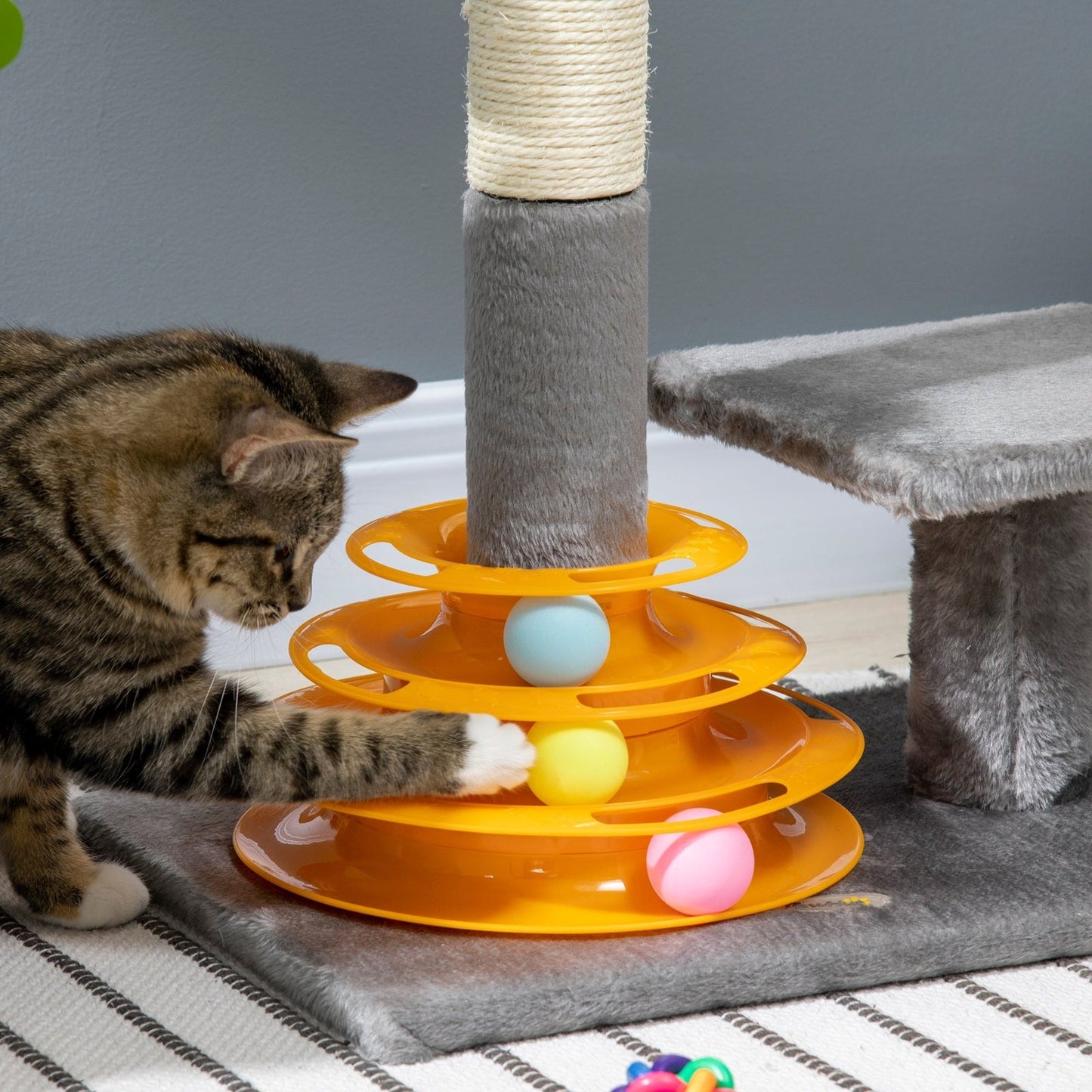 PawHut Cat Tree Tower Activity Center Climbing Stand Kitten House Furniture with Scratching Posts Toy abd Perch 56cm Grey
