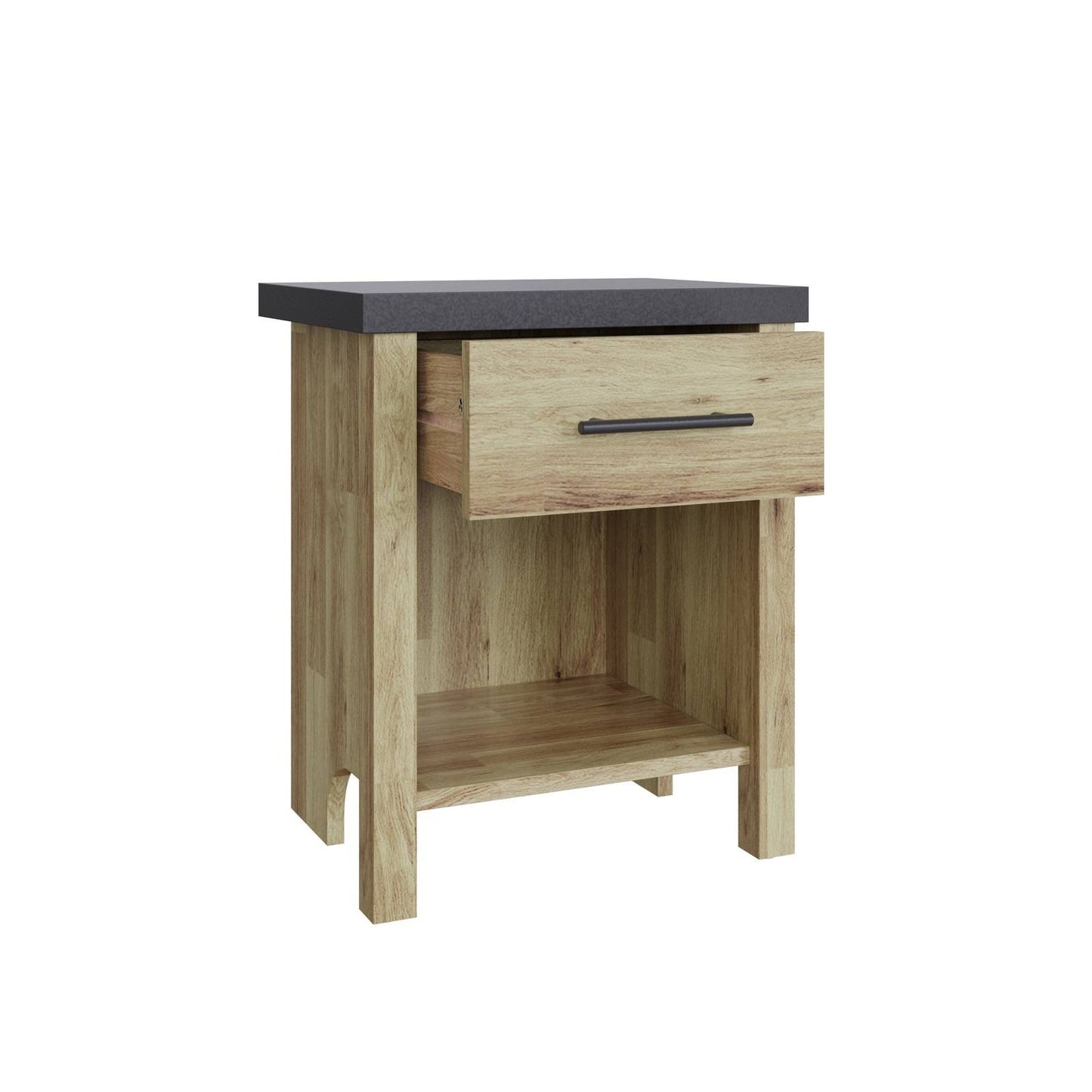 Cascina Bedside Table Oak & Black 1 Shelf 1 Drawer