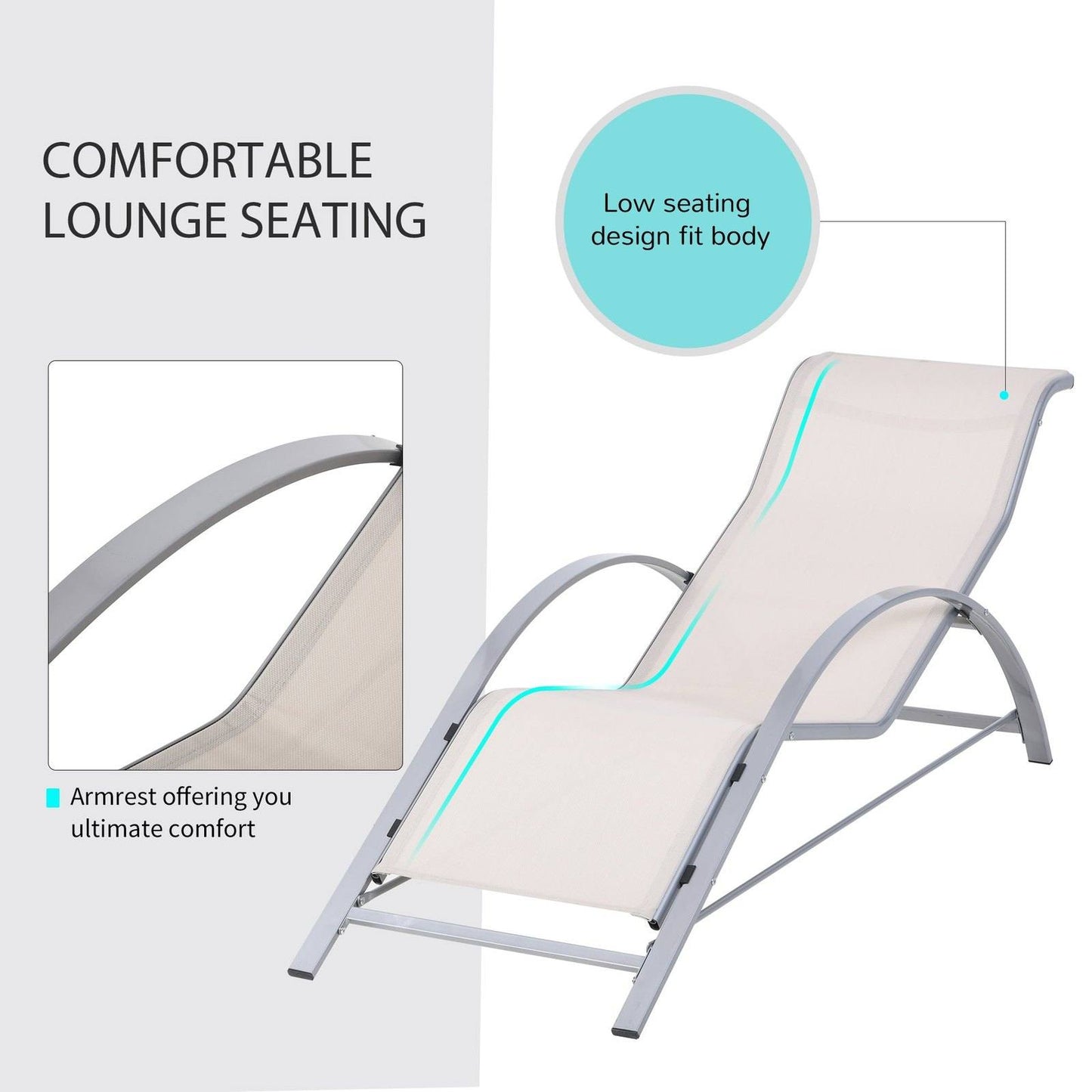 3-Pieces Lounge Chair Set Metal Frame Garden Outdoor Recliner Sunbathing Chair with Table