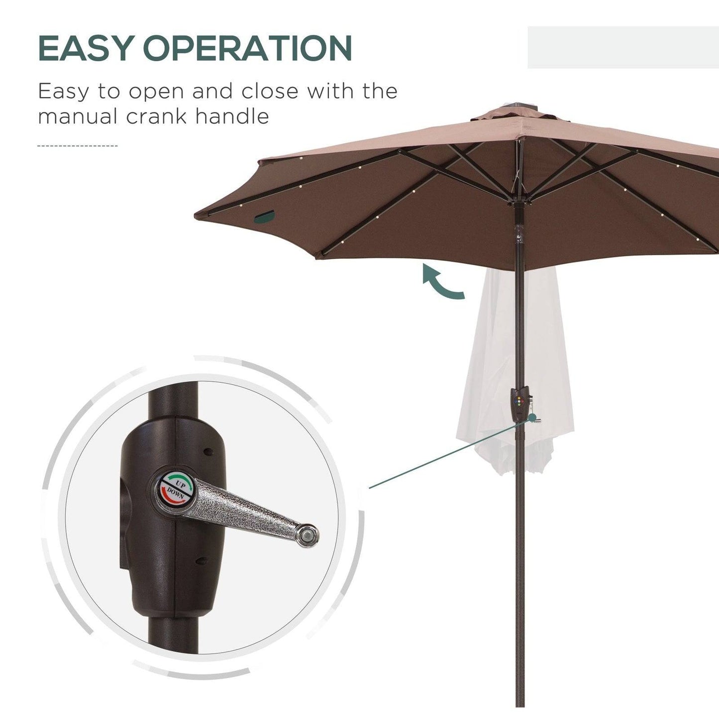Umbrella Parasol 24 Solar LED-Brown/Coffee