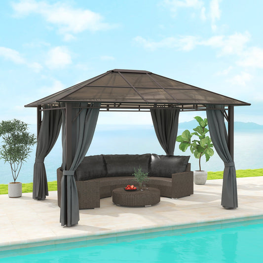 Outsunny 3.6x3(m) Hardtop Gazebo Garden Pavilion w/ Polycarbonate Roof, Grey
