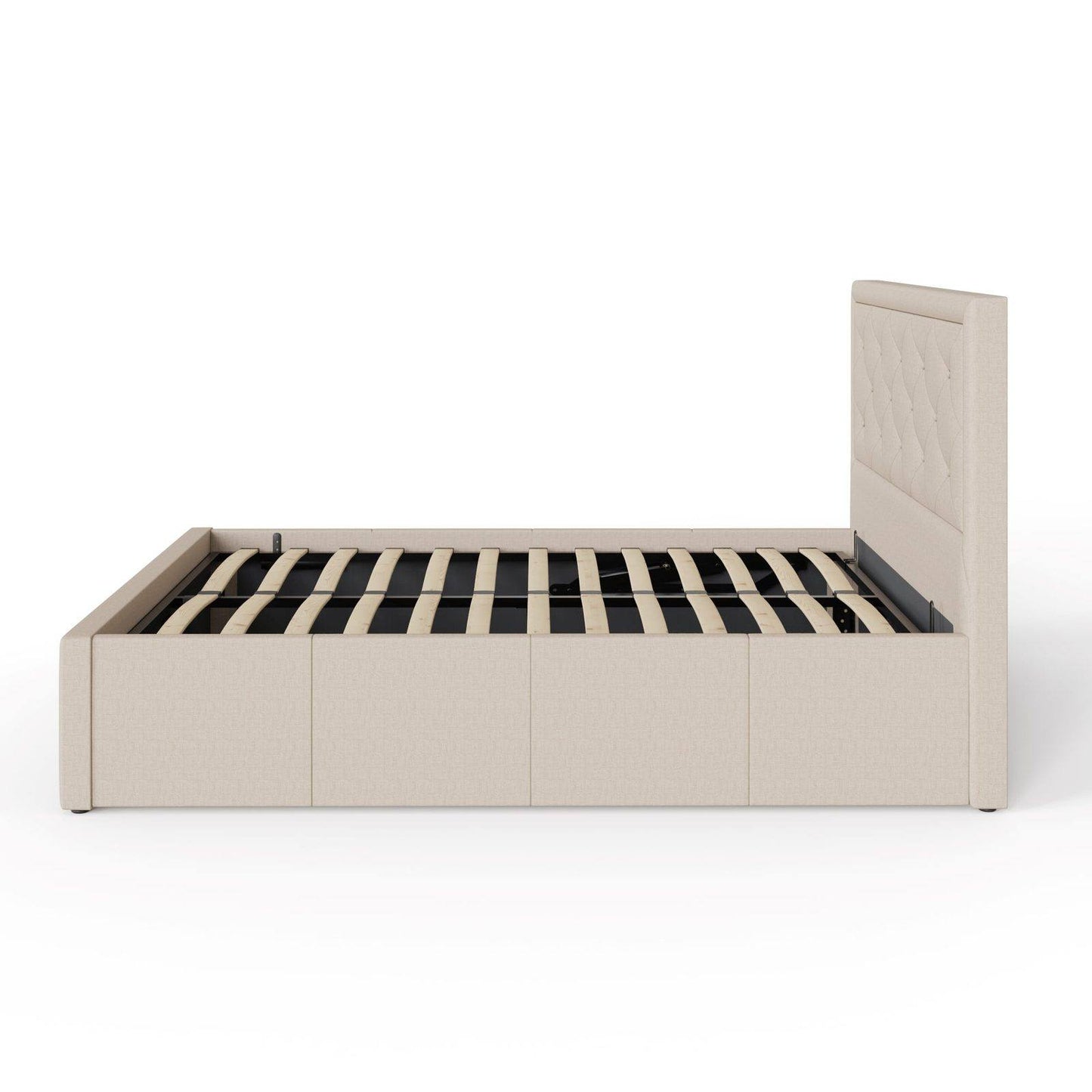 Hollywood Double Ottoman Bed Metal & Wood Natural 5 x 7ft