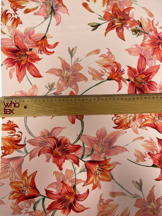 Orange and Red Lily Floral Fabric – Fabric by Metre, Multiple Options for Sewing & Dressmaking