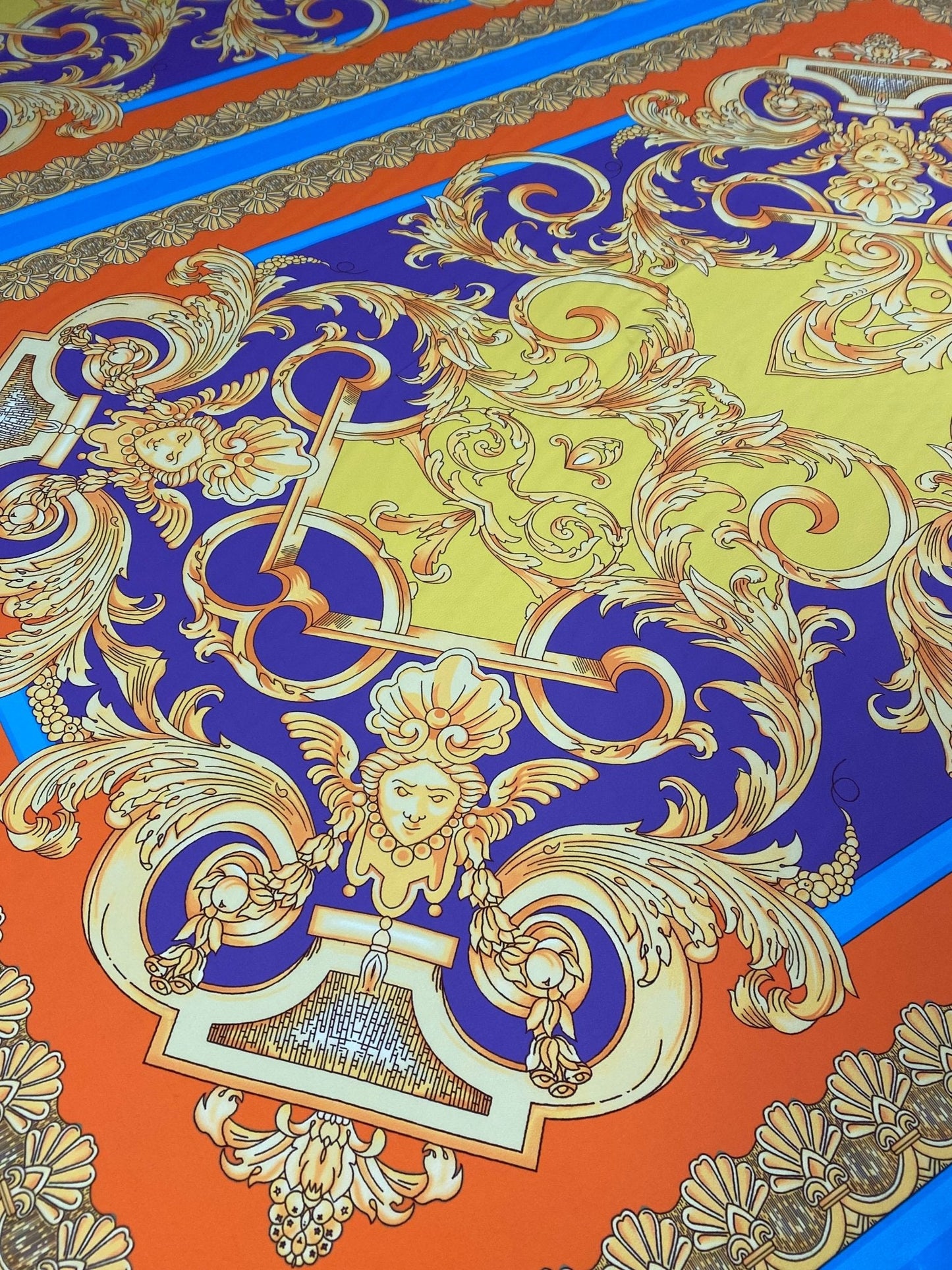 Orange & Blue Baroque Crepe Fabric by the Metre – Fashion