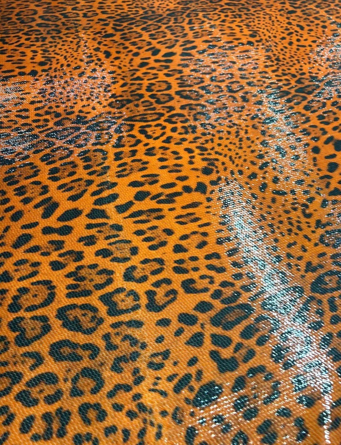 Orange Leopard Print Sequin Fabric, 2- Way Stretch Sequin Fabric By The Yard