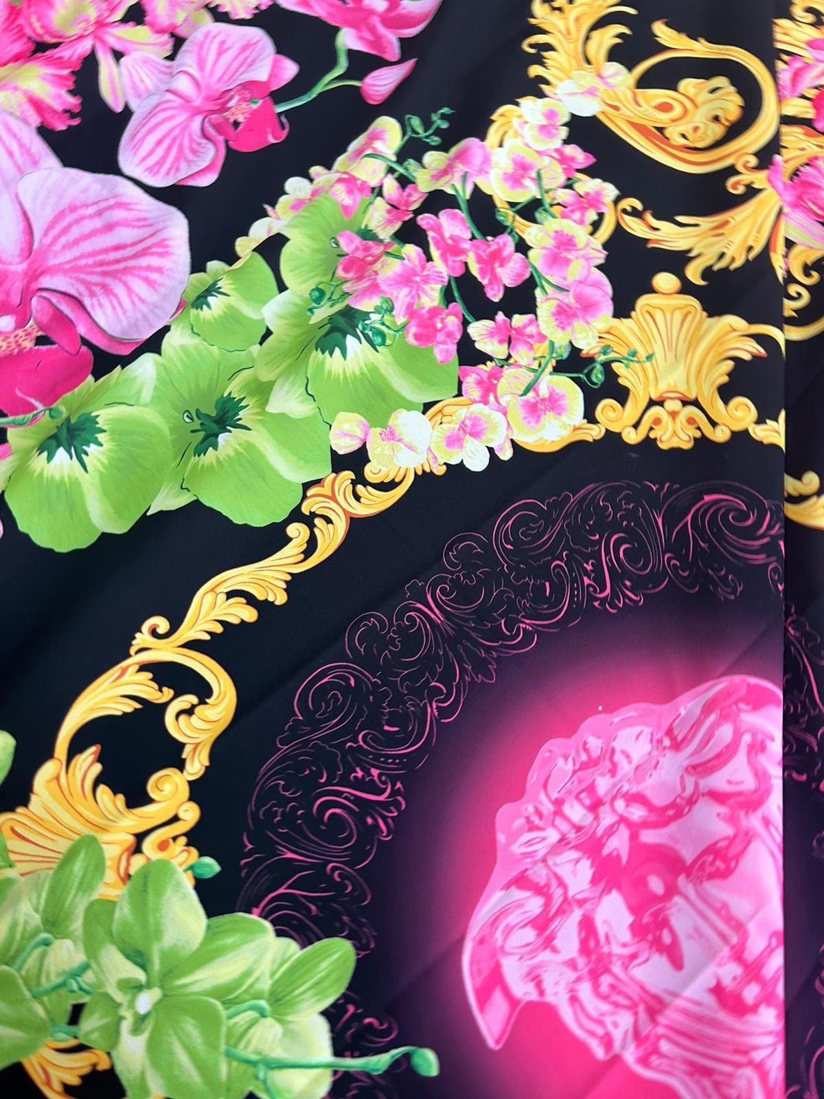 Orchid Floral Swirl Print Fabric