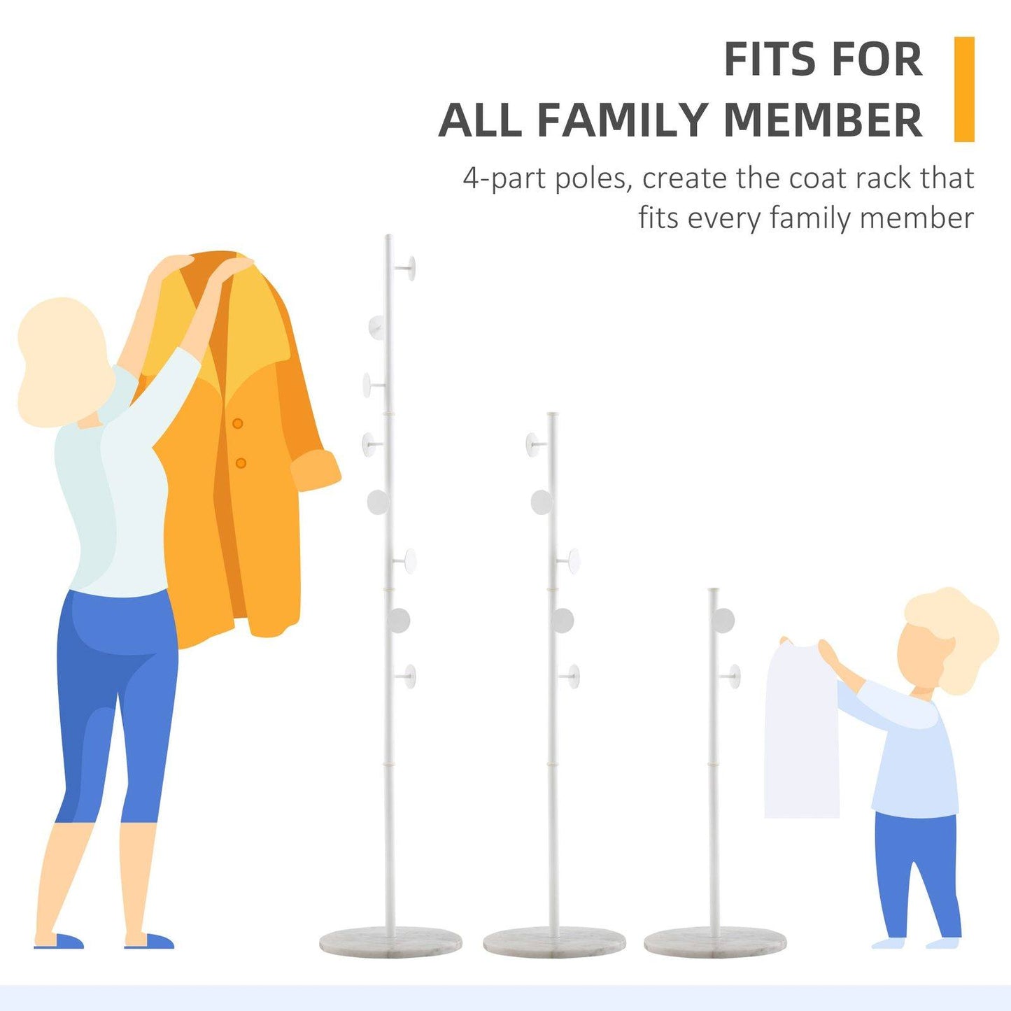 Slimline Metal Coat Stand With Round Hooks - White