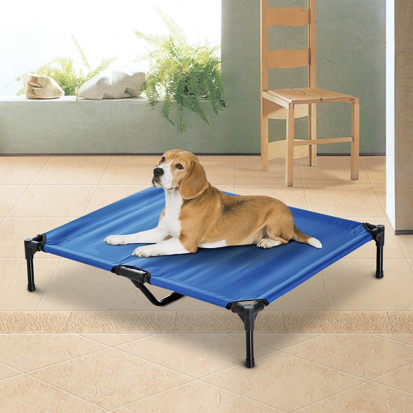 Pawhut Large Dogs Portable Elevated Fabric Bed For Camping Outdoors Blue