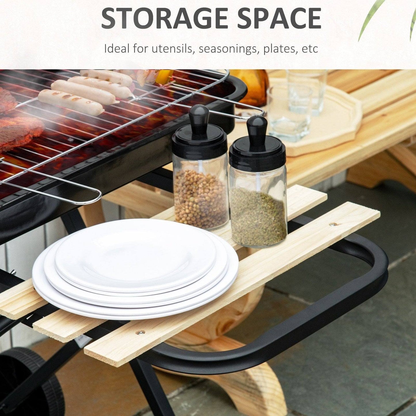 Charcoal Trolley BBQ Barbecue Grill Patio Camping Picnic Garden Party Outdoor Cooking with Windshield