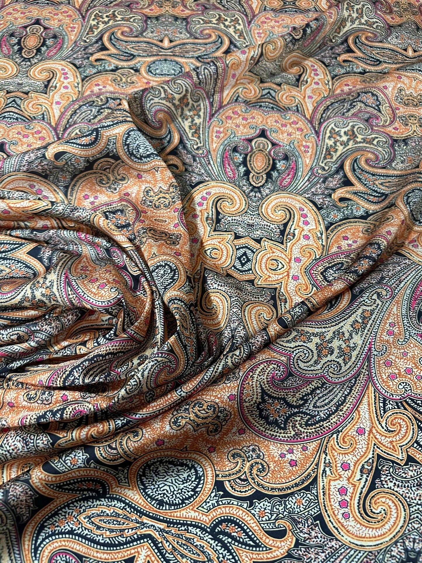Black and Orange Paisley Fabric