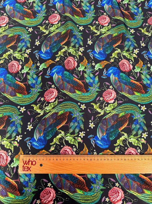 Peacock Rose Fabric – Available in Satin, Crepe, Spandex & Chiffon | By Metre