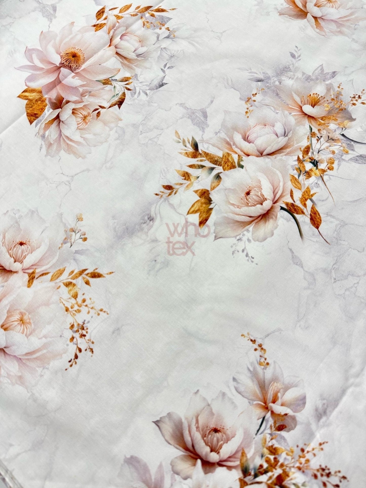 Pink And White Roses Poplin Fabric, Cotton Fabric By The Yard, 240 Cm / 95 Inches Width
