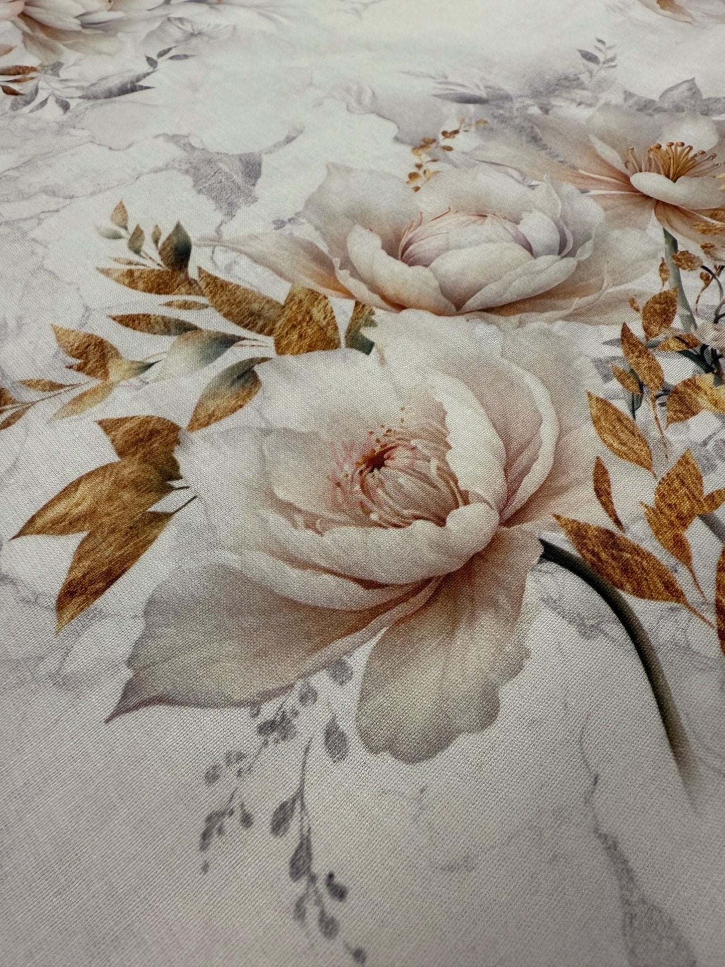 Pink And White Roses Poplin Fabric, Cotton Fabric By The Yard, 240 Cm / 95 Inches Width