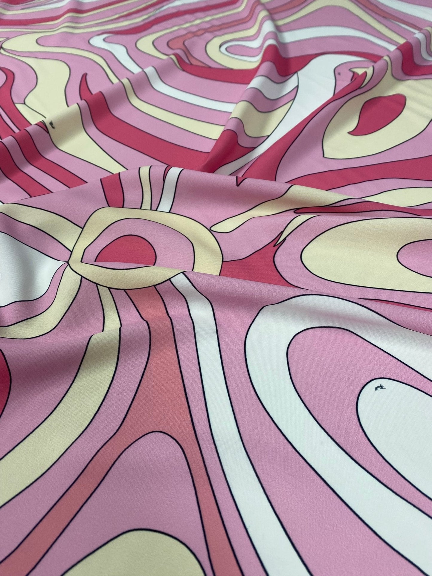 Pink and Yellow Psychedelic Swirl Print Fabric