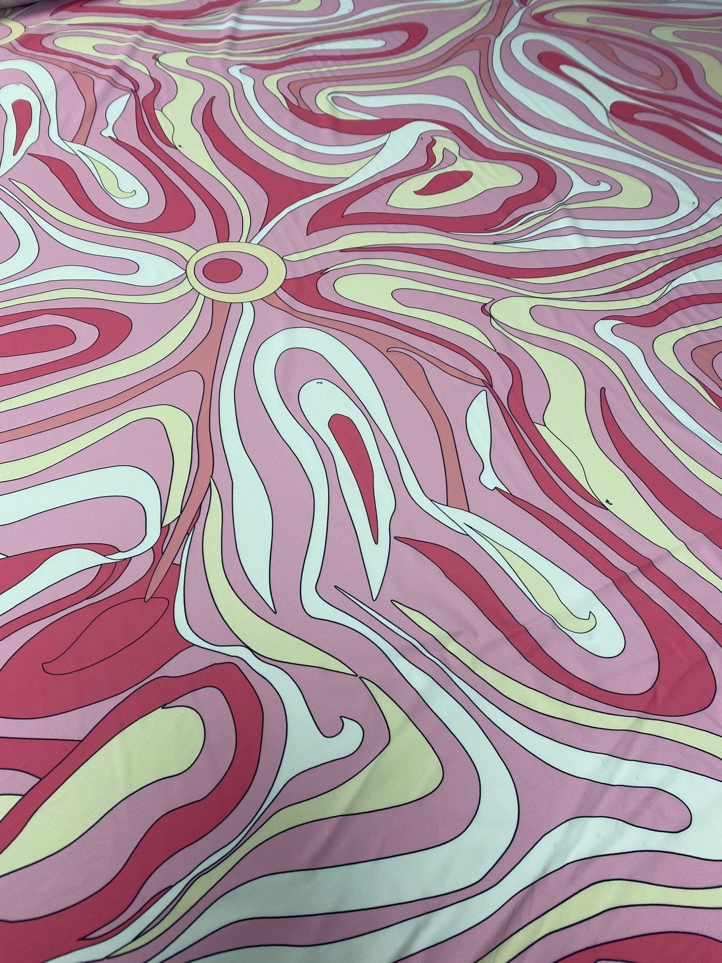 Pink and Yellow Psychedelic Swirl Print Fabric