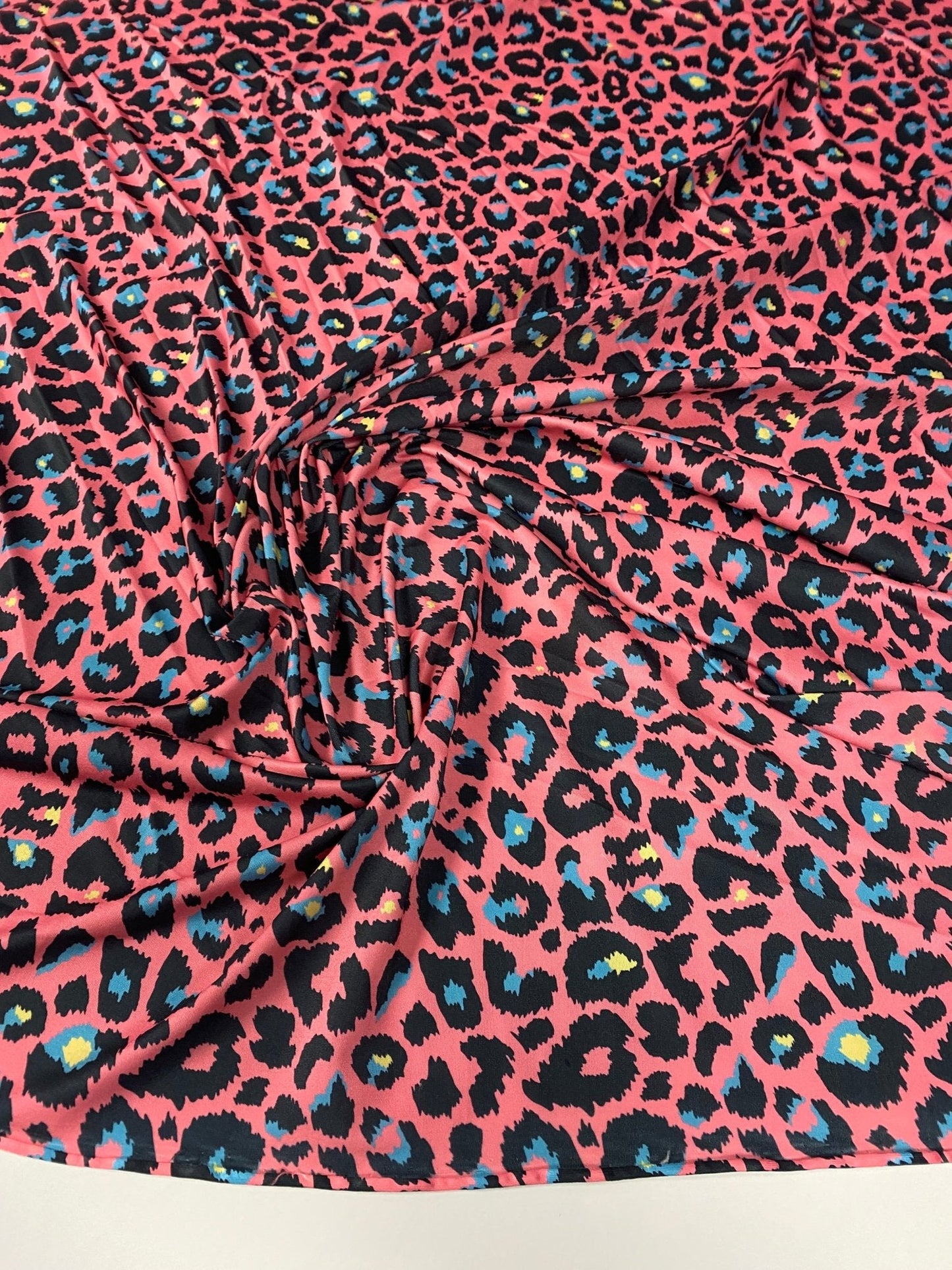 Pink Leopard Print Lycra Stretch Fabric – Bold Animal Pattern by Metre