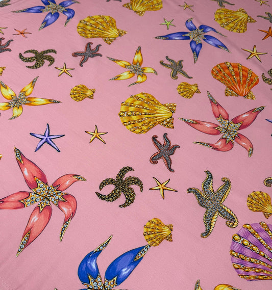 Pink Starfish & Shells Organic Cotton Poplin Fabric by the Metre