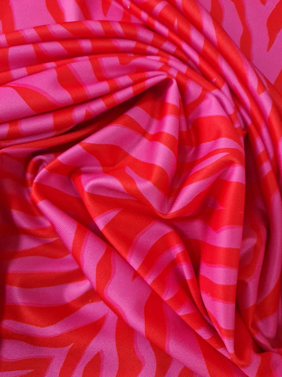Red and Pink Patterned Tiger Striped Fabric – Multiple Fabric Options, Sold by Metre