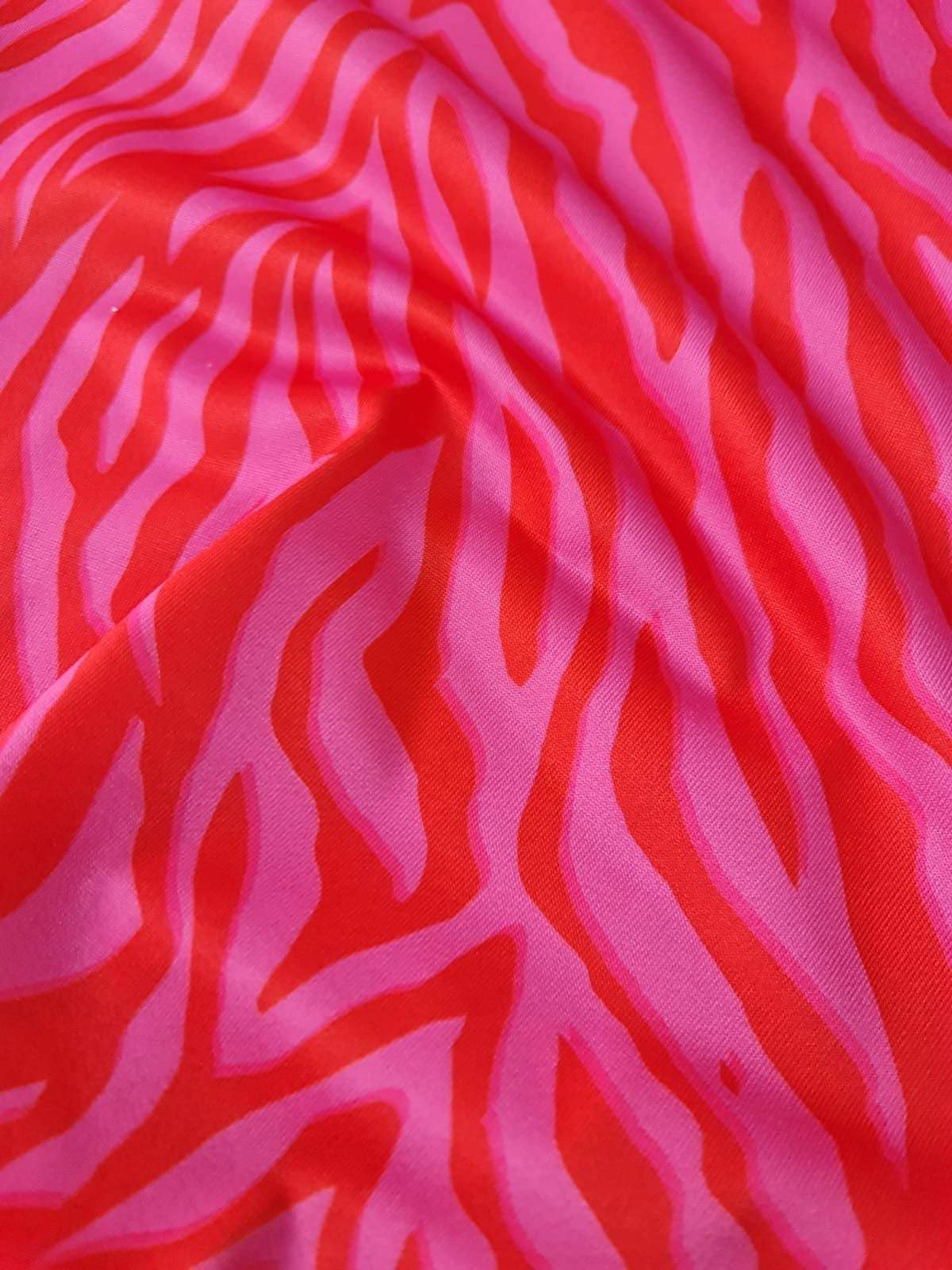 Red and Pink Patterned Tiger Striped Fabric – Multiple Fabric Options, Sold by Metre