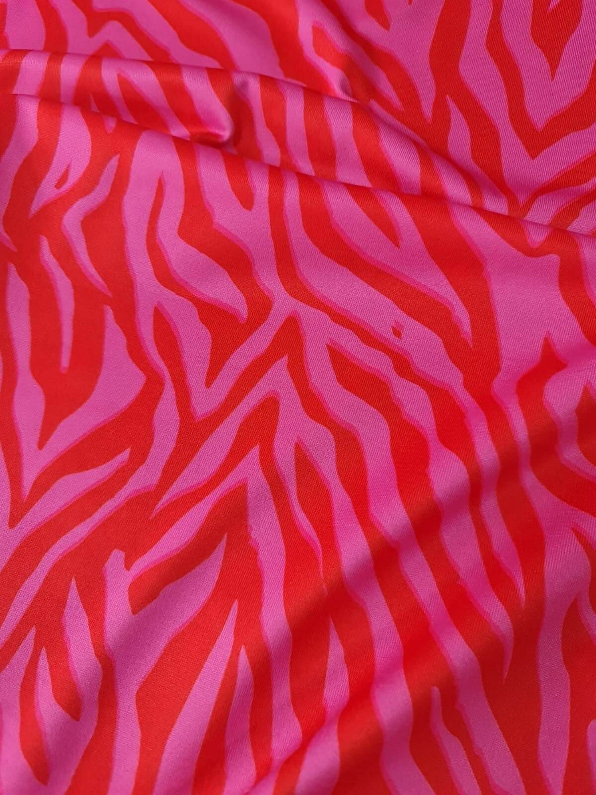 Red and Pink Patterned Tiger Striped Fabric – Multiple Fabric Options, Sold by Metre