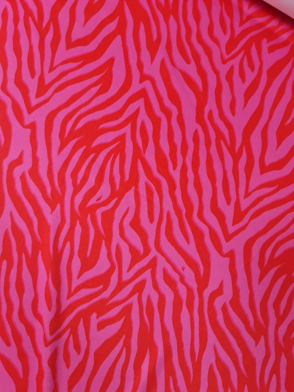 Red and Pink Patterned Tiger Striped Fabric – Multiple Fabric Options, Sold by Metre