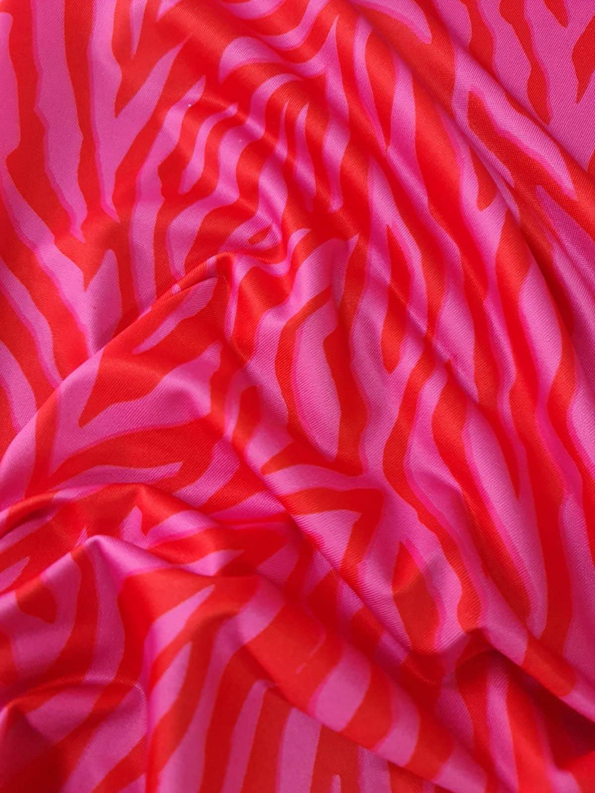 Red and Pink Patterned Tiger Striped Fabric – Multiple Fabric Options, Sold by Metre