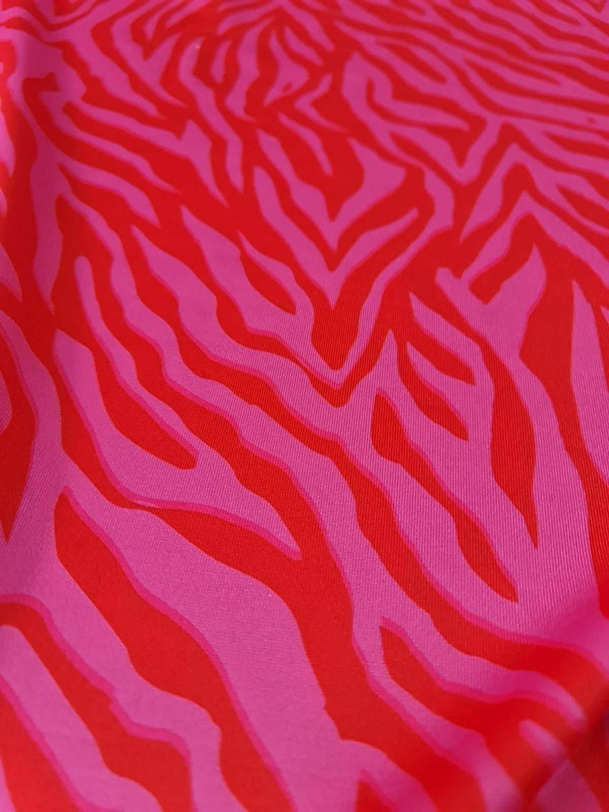 Red and Pink Patterned Tiger Striped Fabric – Multiple Fabric Options, Sold by Metre