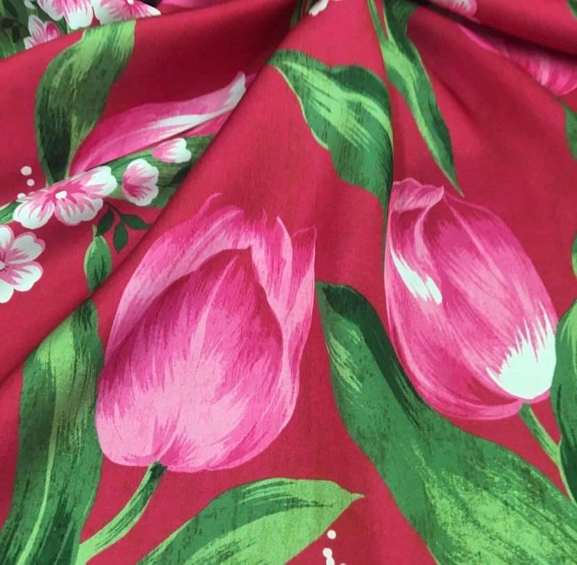 Pink Tulip Fabric – Fabric by Metre, Multiple Options for Sewing & Dressmaking