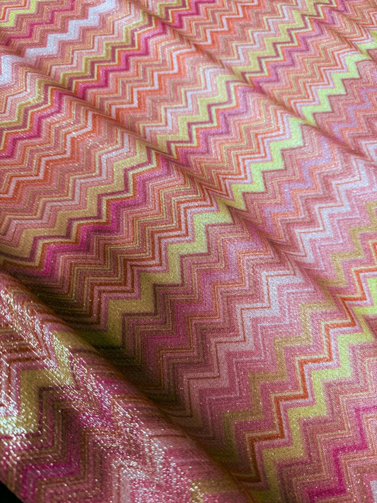 Pink Zigzag Knit Lurex Fabric