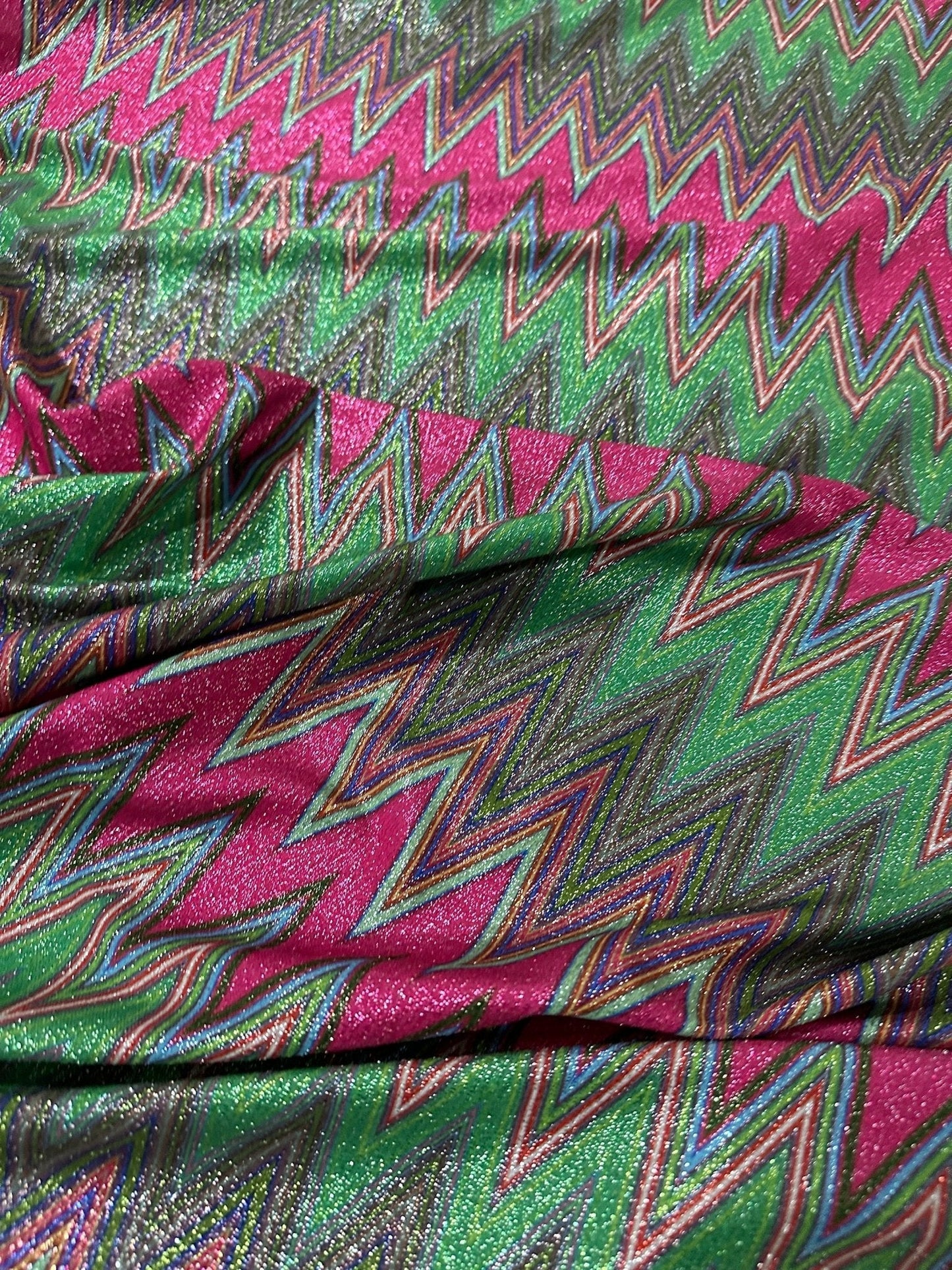 Pink Zigzag Knit Lurex Fabric