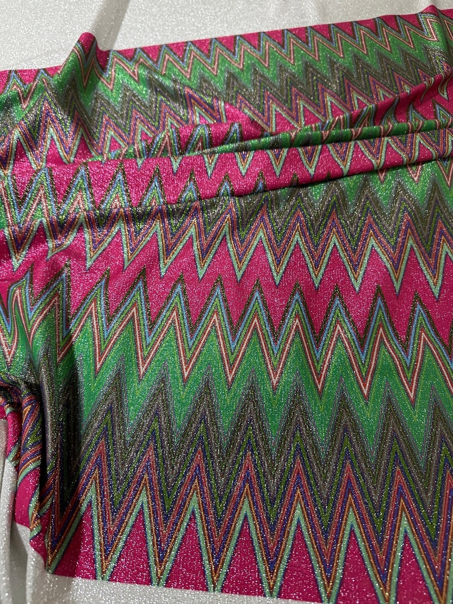 Pink Zigzag Knit Lurex Fabric