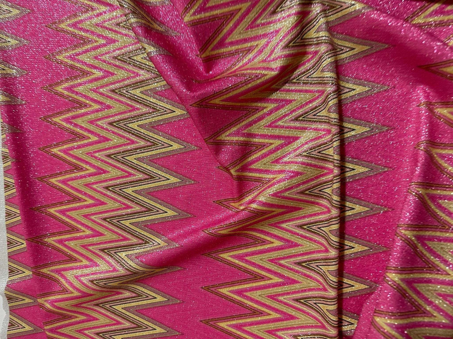 Pink Zigzag Knit Fabric - Lurex 4-Way Stretch Fabric
