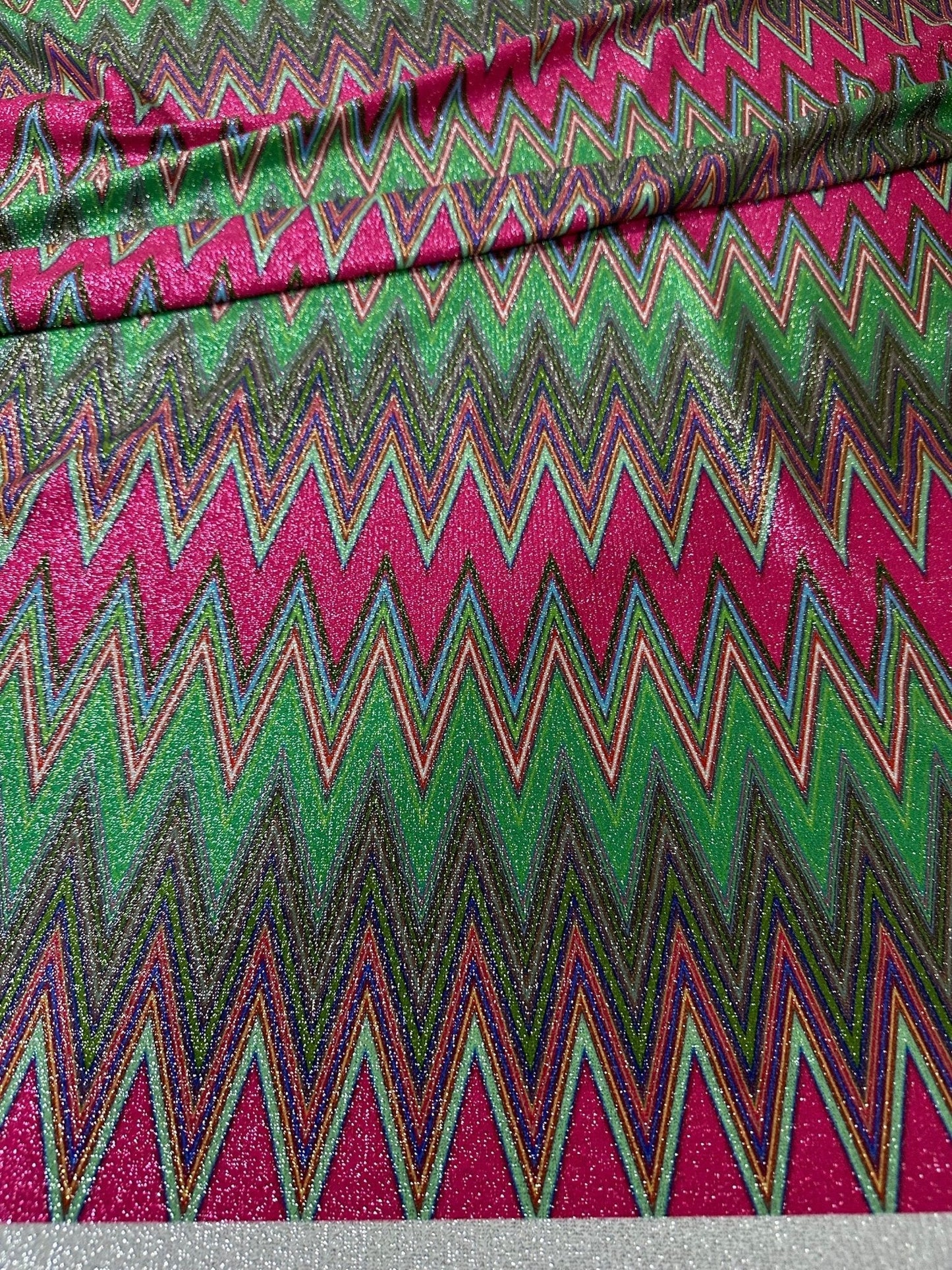 Pink Zigzag Knit Lurex Fabric
