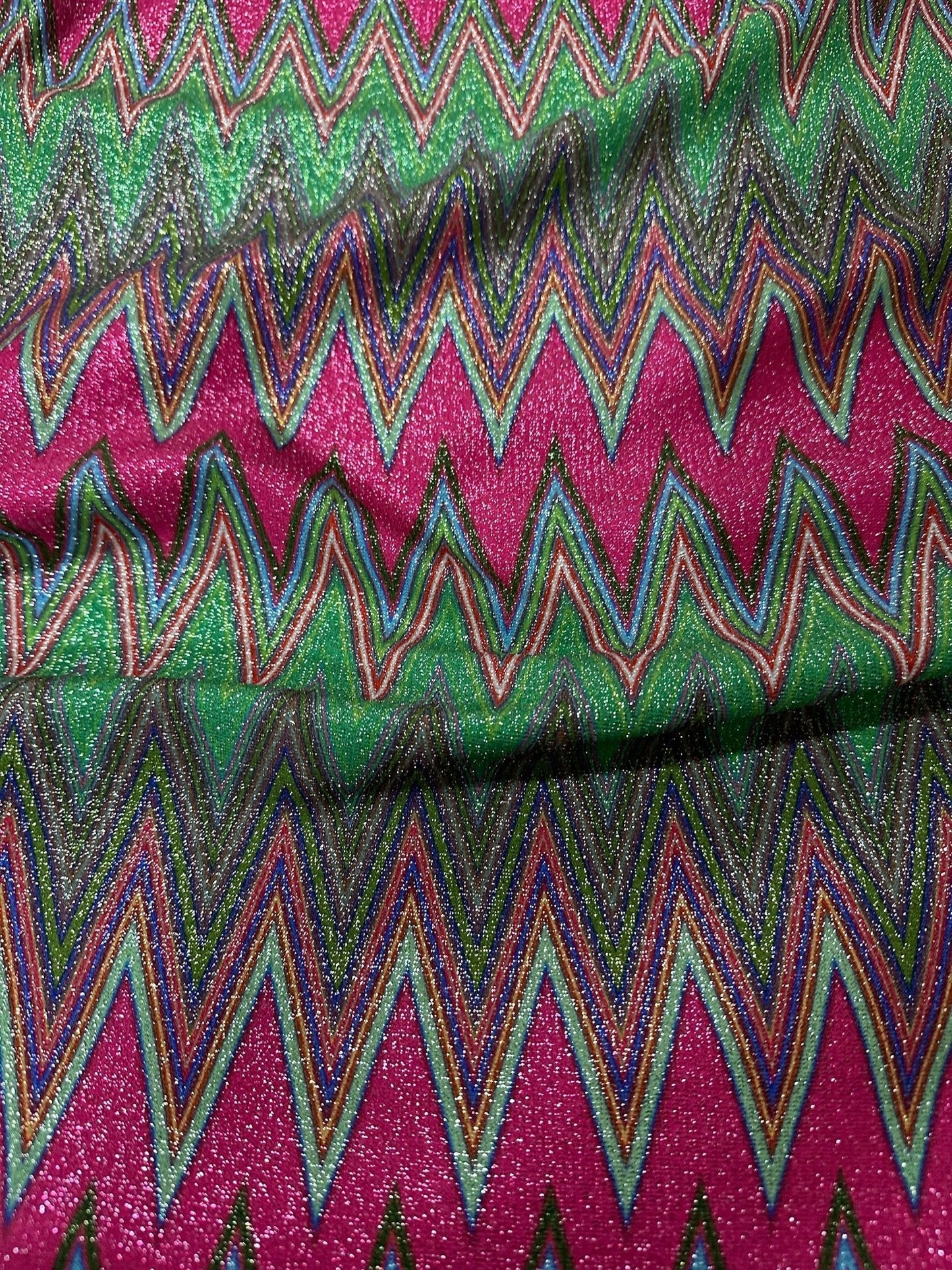 Pink Zigzag Knit Lurex Fabric