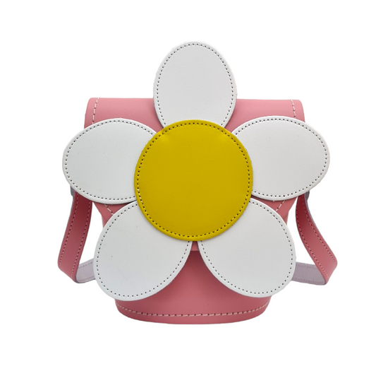 Handmade Leather Daisy Barrel Bag - Pastel Pink