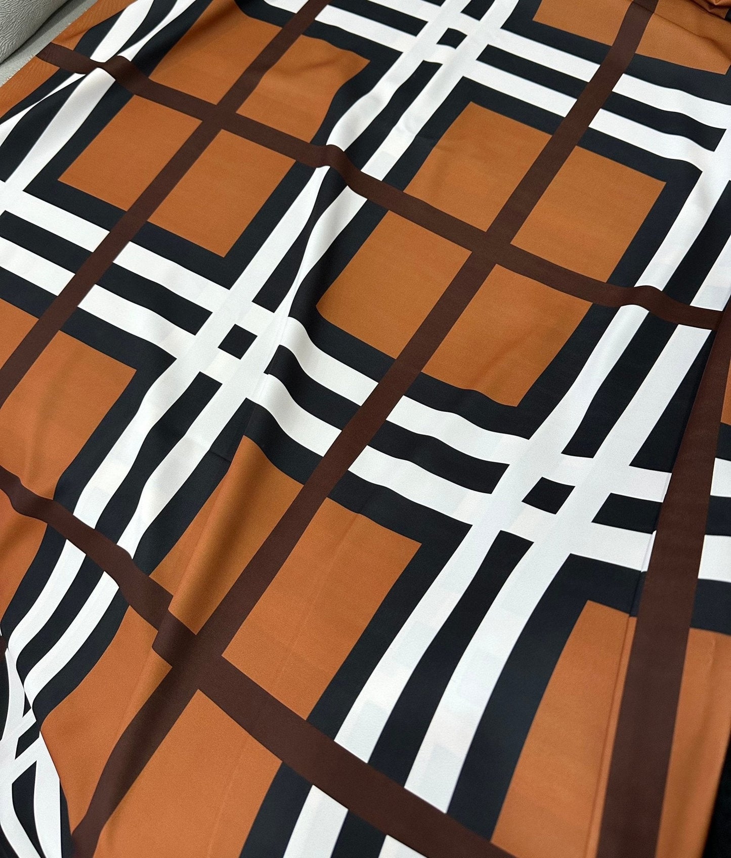Brown and White Striped Plaid Fabric