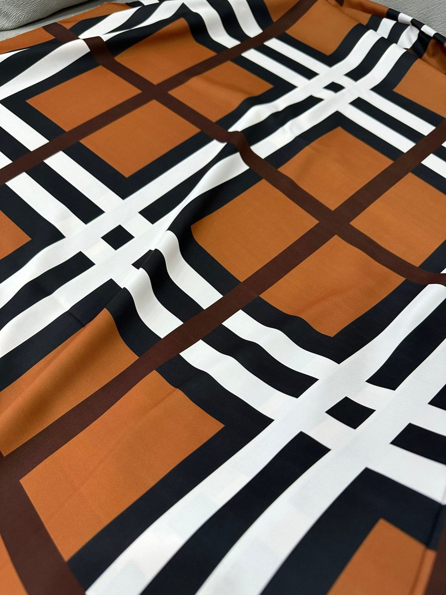 Brown and White Striped Plaid Fabric
