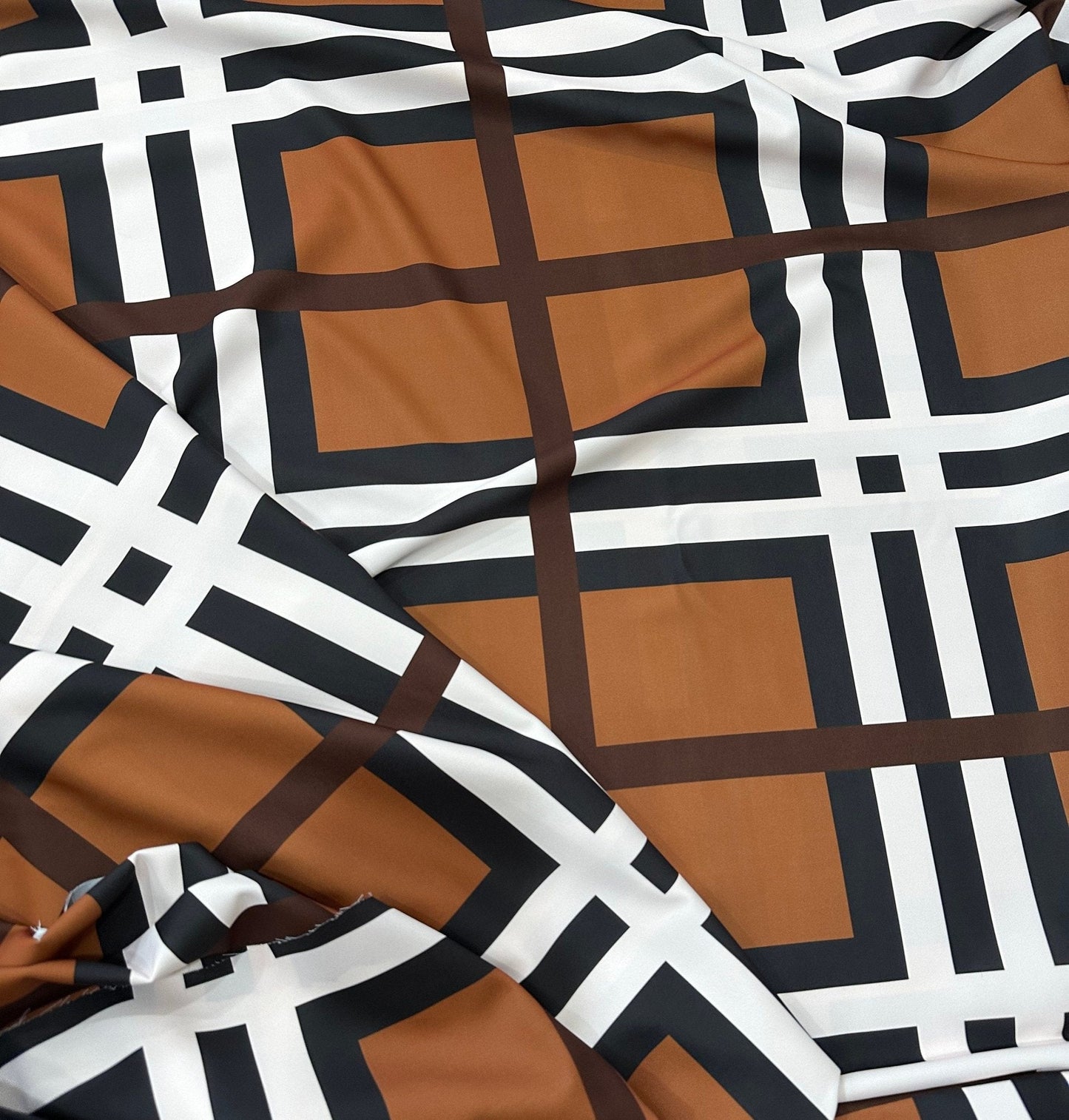 Brown and White Striped Plaid Fabric