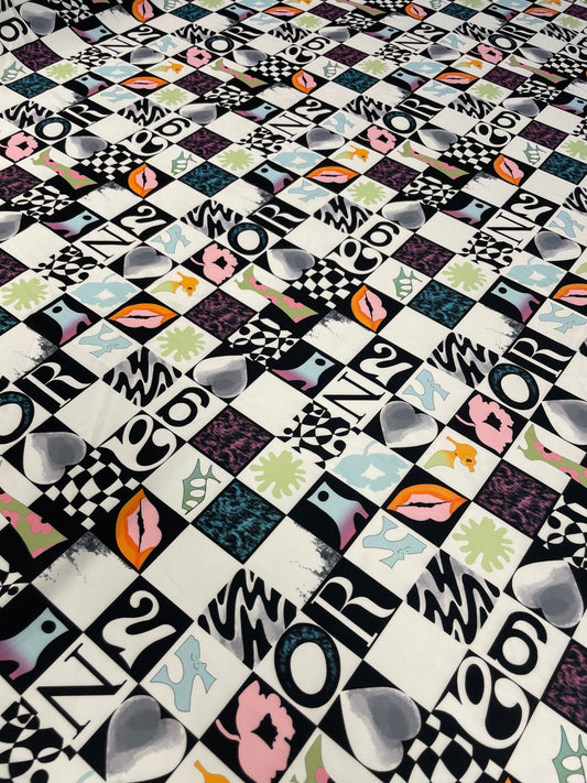 Pop Art Checkered Crepe Fabric by the Metre – Retro Fashion Style