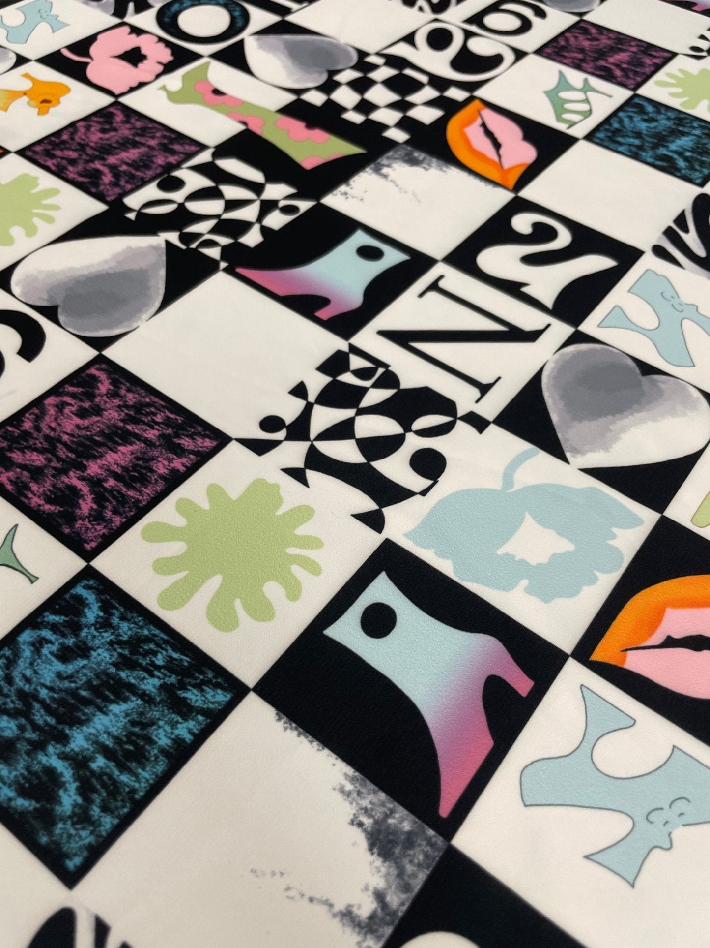 Pop Art Checkered Crepe Fabric by the Metre – Retro Fashion Style