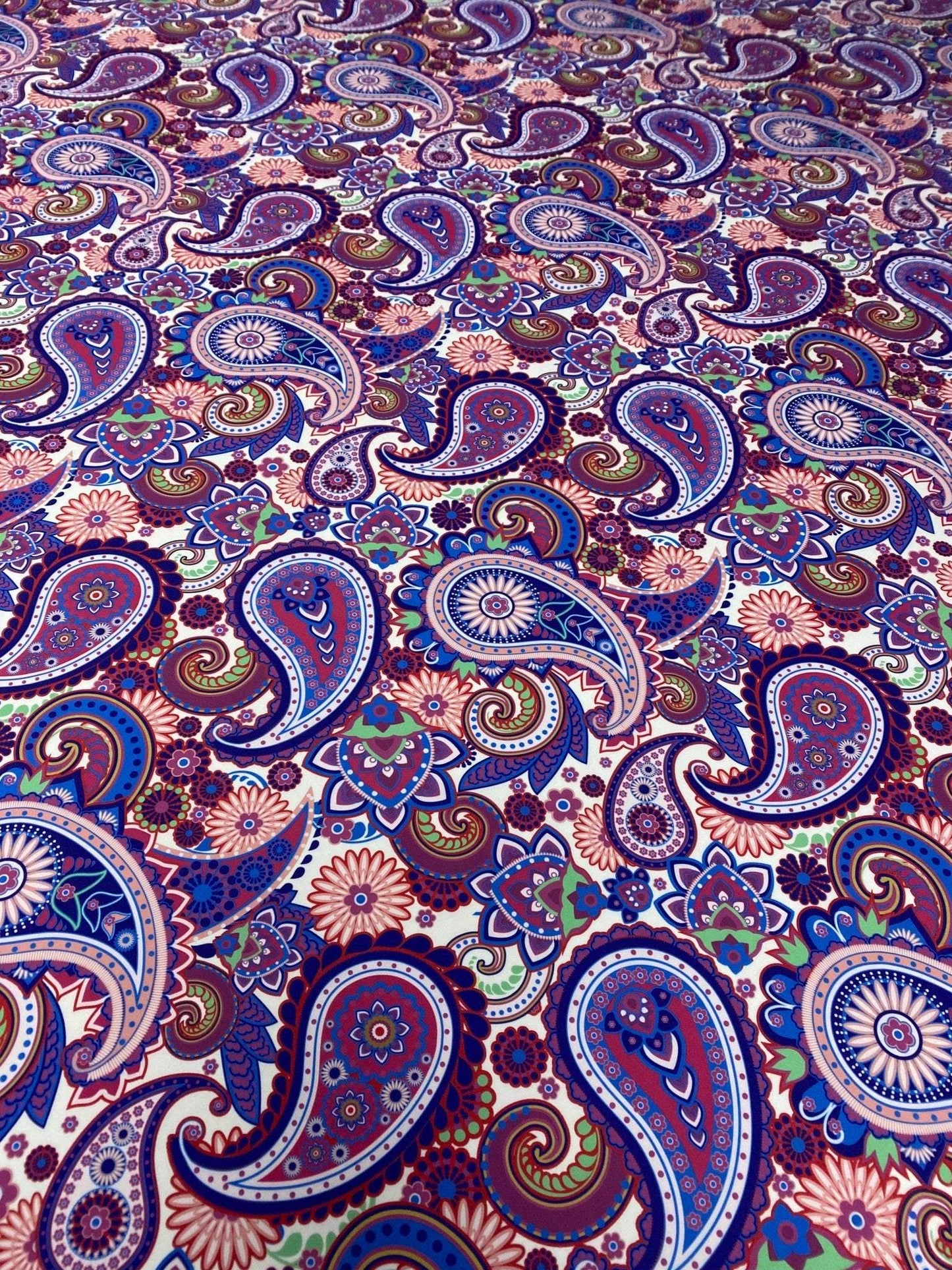 Purple Paisley Fabric – Fabric by Metre, Options: Satin, Crepe, Spandex, Chiffon