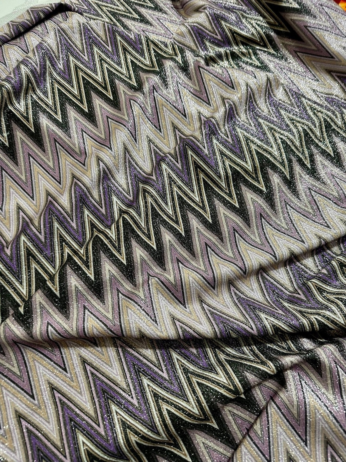 Purple Zigzag Knit Fabric - 4-Way Stretch Lurex Fabric