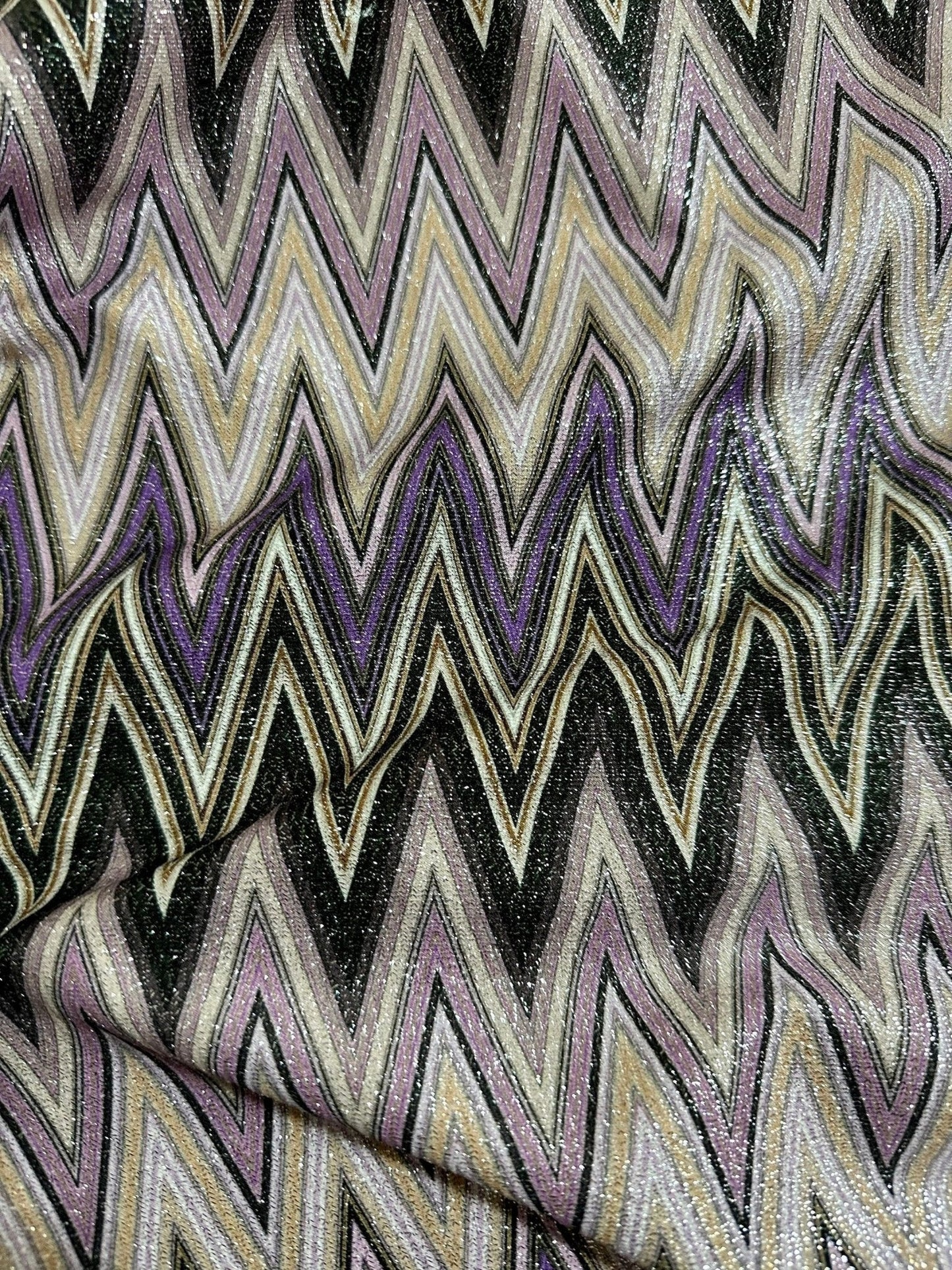 Purple Zigzag Knit Fabric - 4-Way Stretch Lurex Fabric