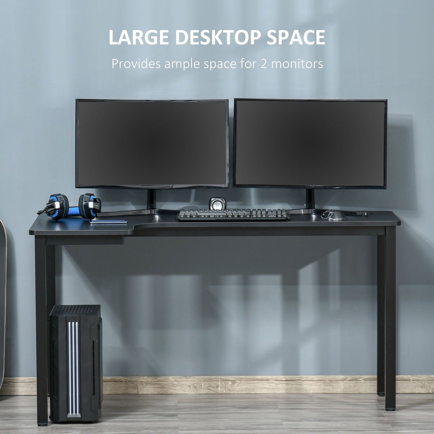 L-Shaped Corner Desk Wood Large PC Gaming Desk 145 x 81 x 76cm Black