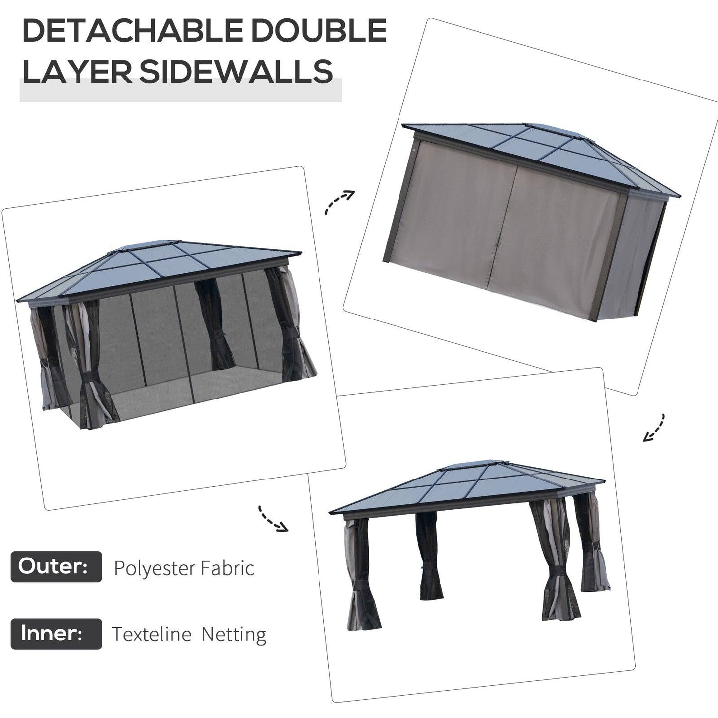 3.6 x 4m Hardtop Gazebo with UV Resistant Polycarbonate Roof & Aluminium Frame
